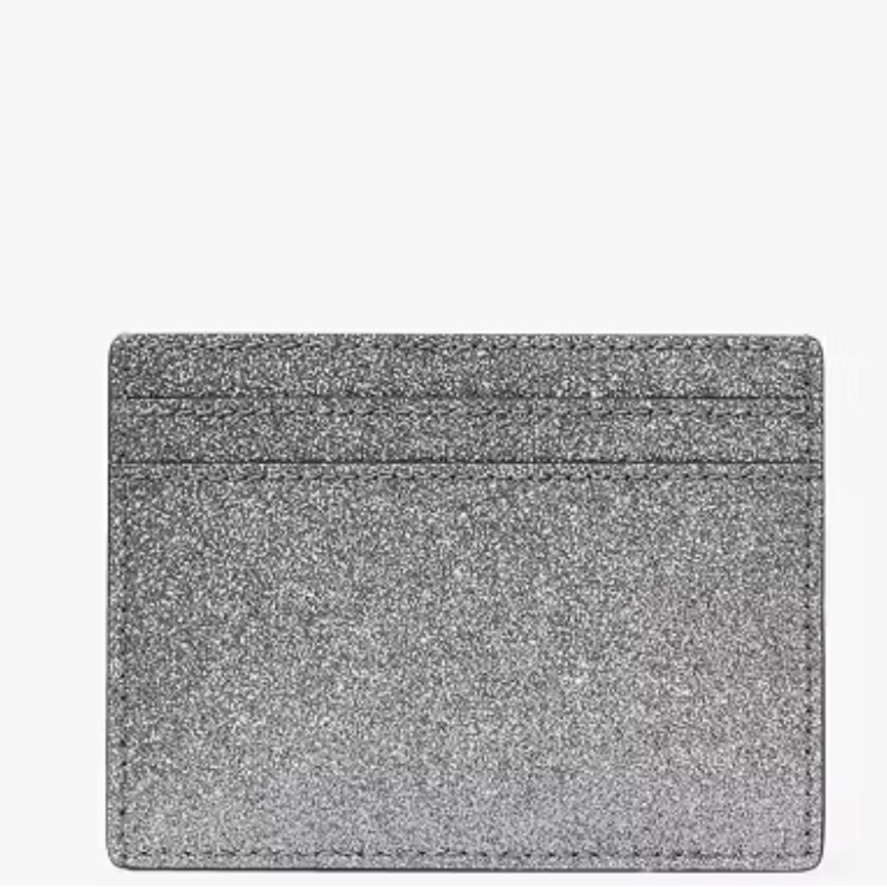 NWT Kate Spade Kenzie Boxed Glitter Small Card Holder in Silver Candied Flower - Picture 4 of 13